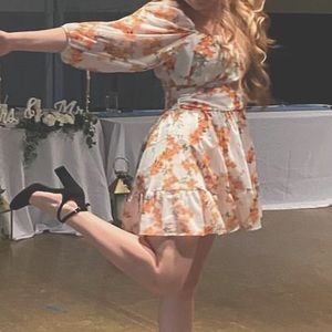 Orange floral milkmaid Mini dress